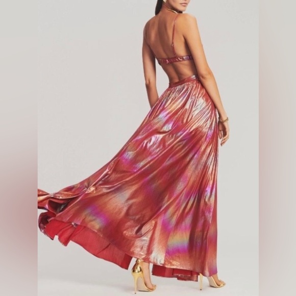 Retrofete NEW Jett Dress Rainbow Orange Ombre Red Metallic Cut Out Maxi M $675.0 - Picture 7 of 16